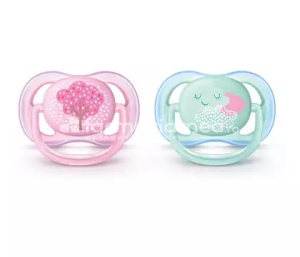 Avent Suzete Ultra Air 0-6luni design figurine fete, 2 bucati