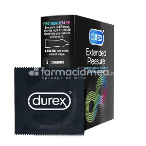 DUREX prezervativ Extended Pleasure, cu lubrifiant special Performa care ajuta la intarzierea ejacularii, 3buc, Reckitt