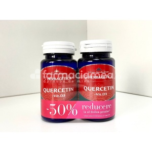 Quercitin si Vitamina D3 Pachet, alergii, amelioreaza simptomele alergiilor, nas infundat, ochi inlacrimati, stranut, respiratie dificila, sustine imunitatea, 30 capsule + 30 capsule -50% reducere la al doilea produs, Herbagetica
