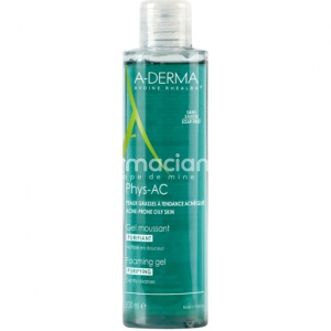 A-derma Phys-AC Gel de curatare pentru ten cu tendinta acneica, 200 ml