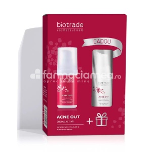 Acne out crema activa, 30ml + Acne out spuma de curatare, indicat in ameliorarea acneei, 20ml, Biotrade