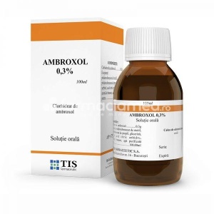Ambroxol 0,3% solutie orala, faciliteaza dizolvarea mucusului din caile aeriene, indicat in tuse productiva, copii sub 2 ani, 100ml, Tis Farmaceutic