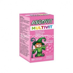 Ascovit multivitamine Zmeura, 60 comprimate masticabile, Perrigo