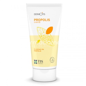 Crema cu extract de propolis DermoTis, cu proprietati regeneratoare, antimicrobiene, indicata in ingrijirea pielii afectate de arsuri, rani superficiale, 50ml, Tis Farmaceutic