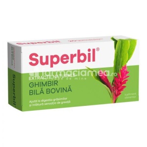 Superbil, bila bovina, ghimbir, ajuta la digestia grasimilor si inlatura senzataia de greata, 20 comprimate filmate, Fiterman Pharma