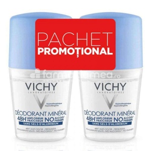 Vichy Deo Pachet roll-on mineral fara aluminiu, 50 ml, 2 roll-on