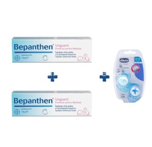 Bepanthen 5% panthenol unguent, 100 g, 2 tuburi + Chicco suzete 0-6 luni fete/ baieti