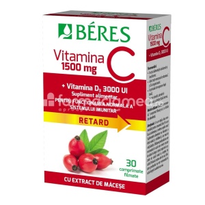 Beres Vitamina C 1500mg+Vitamina D3 3000UI x 30cpr film ret