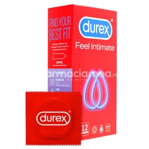 DUREX prezervative Feel intimate, material foarte subtire, cu o doza suplimentara de lubrifiant, pentru un confort maxim in timpul actului sexual, 12buc, Reckitt