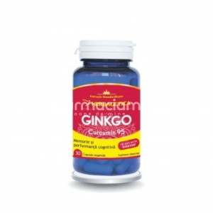 Ginkgo + Curcumin 95, recomandat in stres psihologic si depresie,reda starea de bine, imbunatateste atentia si concentrarea, 30 capsule, Herbagetica