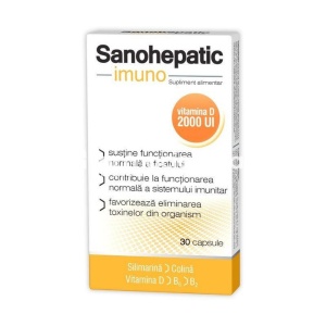 Sanohepatic Imuno, silimarina, colina, vitaminele B6, B2, D, sustine buna functionare a ficatului, imbunatateste imunitatea, rol detoxifiant, 30 capsule, Zdrovit