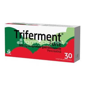 Triferment Forte, contine pancreatina, indicat in tulburarile digestive, 30 de comprimate, Biofarm