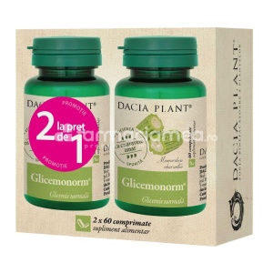 Glicemonorm Pachet, mentine in limite normale concentratia glucozei din sange, sustine secretia de insulina la nivelul pancreasului, 60 comprimate + 60 comprimate, Dacia Plant - Img 2