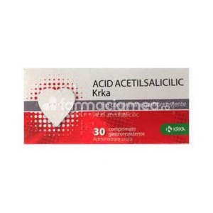 Acid acetilsalicilic 100 mg, indicat in angina pectorala, 30 comprimate gastrorezistente, Krka