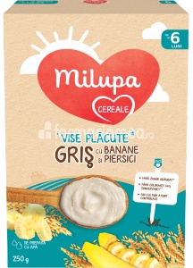 Cereale Vise placute gris, banana si piersica, de la 6 luni, 250 g, Milupa