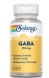 Gaba 750mg, recomandat in perioadele de stres si epuizare, echilibreaza starea emotionala, induce o stare de calm si de relaxare, sustine memoria si imbunatateste concentrarea, 60 tablete, Secom