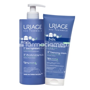 Pachet Cadou Uriage Bebe Lapte hidratant, 500ml + Bebe crema de curatare, 200ml