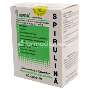 Spirulina 500mg, sustine si mentine functiile ficatului, 40 capsule, Hofigal