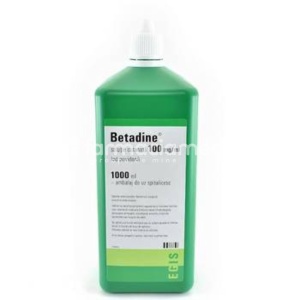 Betadine solutie cutanata 100mg/ml, contine iod povidona, antiseptic cu spectru larg, indicat in dezinfectia pielii si mucoaselor, 1000ml, Egis