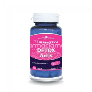 Detox activ, reduce greutatea, accelereaza tranzitul, detoxifiant, diuretic natural, 60 capsule, Herbagetica