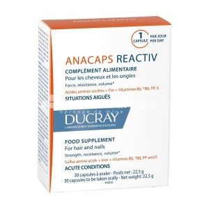 DUCRAY Anacaps reactiv, recomandat persoanelor carora le cade parul, sprijina si metine sanatatea parului si confera vitalitate, 30cps, Ducray