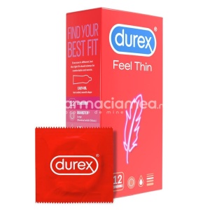 DUREX prezervativ Feel Thin, prezervative subtiri pentru senzatii cat mai intense si sensibilitate crescuta in timpul actului sexual, 12buc, Reckitt