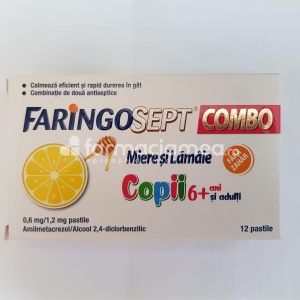 Faringosept Combo Miere si Lamaie Copii 6+/Adulti 0,6mg/1,2 mg x 12cpr supt Terapia