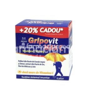 Gripovit Max C 850mg, indicat in gripa si raceala, 12 plicuri, Zdrovit