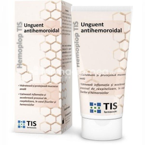 HemoplopTIS unguent antihemoroidal, prezinta proprietati lubrefiante, hidratante si protectoare, indicat in atenuarea disconfortului local, 50ml, Tis Farmaceutic