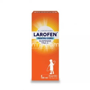Larofen pentru copii, contine ibuprofen 100 mg/ 5 ml suspensie orala, pentru febra si raceala, 100 ml, Laropharm