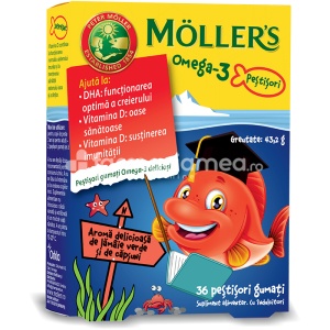 Moller s Omega 3 Pestisori Lamaie Verde si Capsuni x 36jeleuri