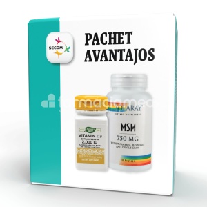 MSM 750mg, 90 capsule si Vitamina D3, 30 capsule Gratis, Secom