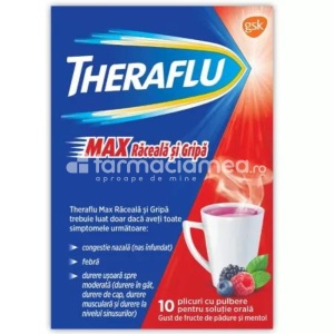 Theraflu Max Raceala si Gripa 1000mg/10mg/70mg Fructe de Padure si Mentol x 10plic GSK
