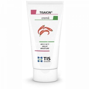 Tisaicin crema, contine extracte de ardei iute, salcie si brusture, prezinta proprietati antalgice, ameliorand durerile musculare si articulare, 50ml, Tis Farmaceutic