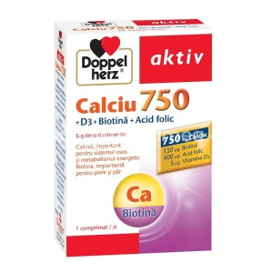Calciu 750 mg Vitamina D3 Biotina Acid Folic supliment recomandat femeilor aflate la menopauza, sustine imunitatea, combate starile de oboseala si mentine sanatatea oaselor, a pielii si a parului, 30 comprimate, Doppelherz