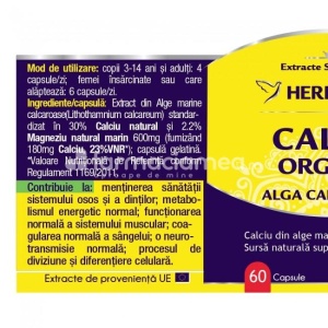 Calciu Organic pentru dinti si oase sanatoase, 60 capsule, Herbagetica - Img 2