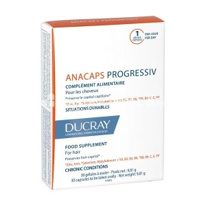 DUCRAY Anacaps progressiv, recomandat persoanelor care se lupta cu o cadere cronica a parului, faciliteaza cresterea si regenerarea parului, confera vitalitate parului si mentine sanatatea acestuia, 30cps, Ducray