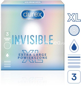 DUREX prezervativ Invisible XL, fabricate din latex subtire, ajuta ambii parteneri sa aiba o senzatie cat mai naturala in timpul actului sexual, 3buc, Reckitt