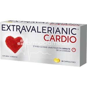 Extravalerianic Cardio, contine valeriana, recomandat in starile de anxietate si atacurile de panica, asigura o stare de relaxare, mentine tensiunea in limite normale, confera un somn de calitate fara a provoca somnolenta, 30 capsule moi, Biofarm