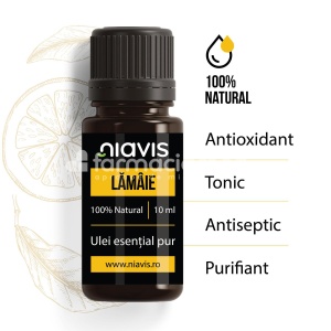 Niavis Ulei esential de lamaie, efect antioxidant, antibacterian, purifiant, tonic, bactericid, antireumatic, antiseptic, 10 ml