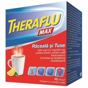Theraflu Max Raceala si Tuse 1000mg/12,2mg/200mg x 10plic GSK