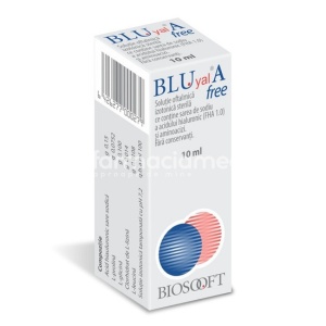 Blu Yal A Free 0.15% solutie oftalmica pentru ochi uscati, protejeaza si lubrifiaza suprafata ochiului, 10ml, Biosooft