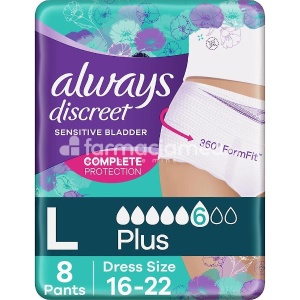 Chiloti de unica folosinta Discreet Pants Plus L, 8 bucati, Always