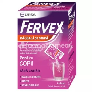 Fervex Raceala si Gripa pt Copii fara Zahar 280mg/100mg/10mg x 8plic Upsa