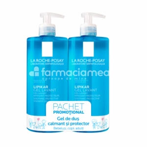 LA ROCHE POSAY Pachet Lipikar gel spalare piele sensibila pentru dermatita atopica bebelusi, copii, adulti, bipack 2 x 400ml