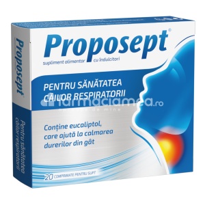 Proposept, vitamina C, propolis, durere in gat, calmeaza durerile in gat, sustine imunitatea, elibereaza caile respiratorii, peste 6 ani, 20 de comprimate de supt, Fiterman Pharma