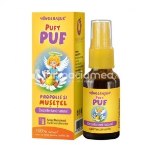 Pufypuf propolis si musetel fara alcool spray, 20ml, Dacia Plant