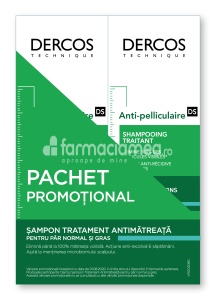 Vichy Dercos Pachet sampon antimatreata par normal-gras, 200 ml, 2 flacoane