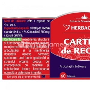 Cartilaj de Rechin supliment pentru articulatii sanatoase si o imunitate puternica, 60 capsule, Herbagetica - Img 2