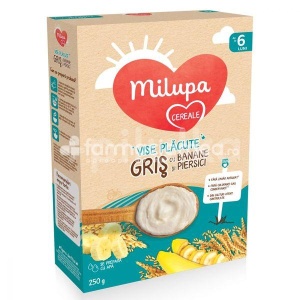 Cereale Vise placute gris, banana si piersica, de la 6 luni, 250 g, Milupa - Img 3